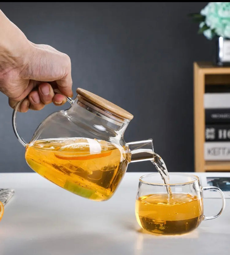 Transparent Glass Teapot With Bamboo Lid, Heat Resistant Large Capacity Teapot, Classic Tea Kettle For Coffee Tea Transparent Glass Teapot With Bamboo Lid, Heat Resistant Large Capacity Teapot, Classic Tea Kettle For Coffee Tea
